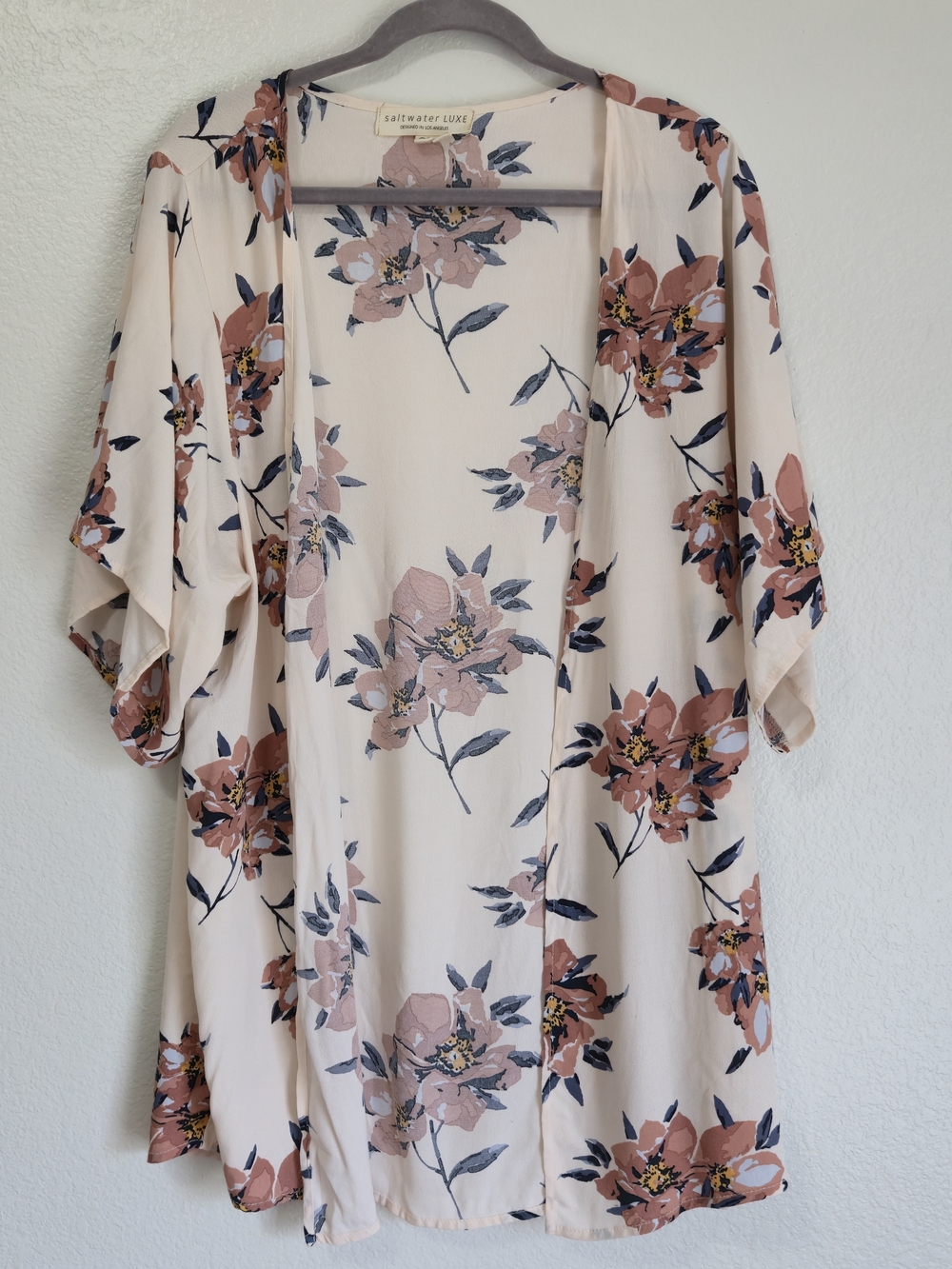 Saltwater Luxe Pipa Floral Kimono Mauve Cream OS